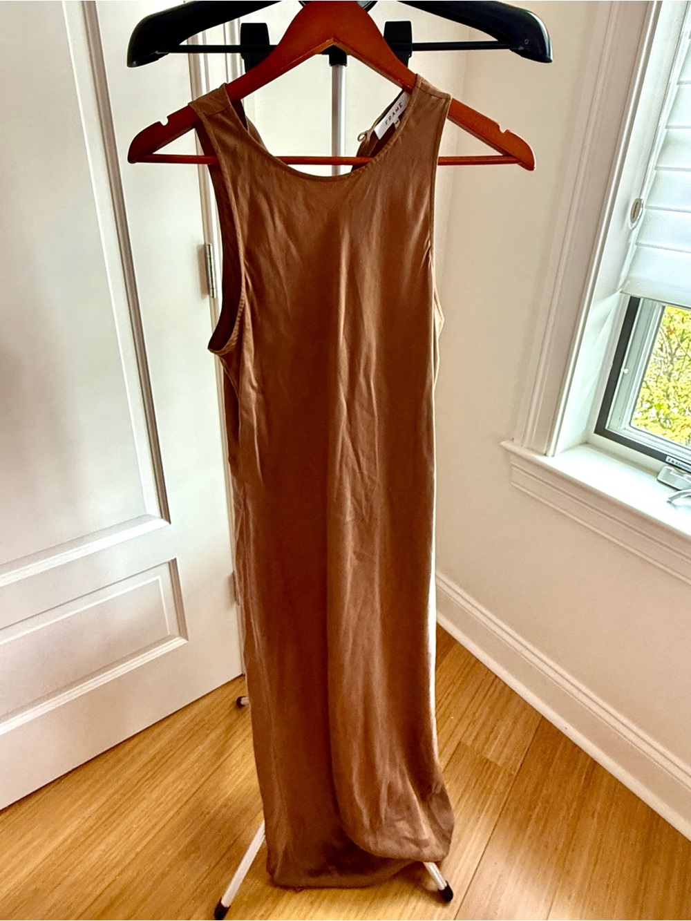 FRAME Sleeveless Maxi Dress in Bronze Silk